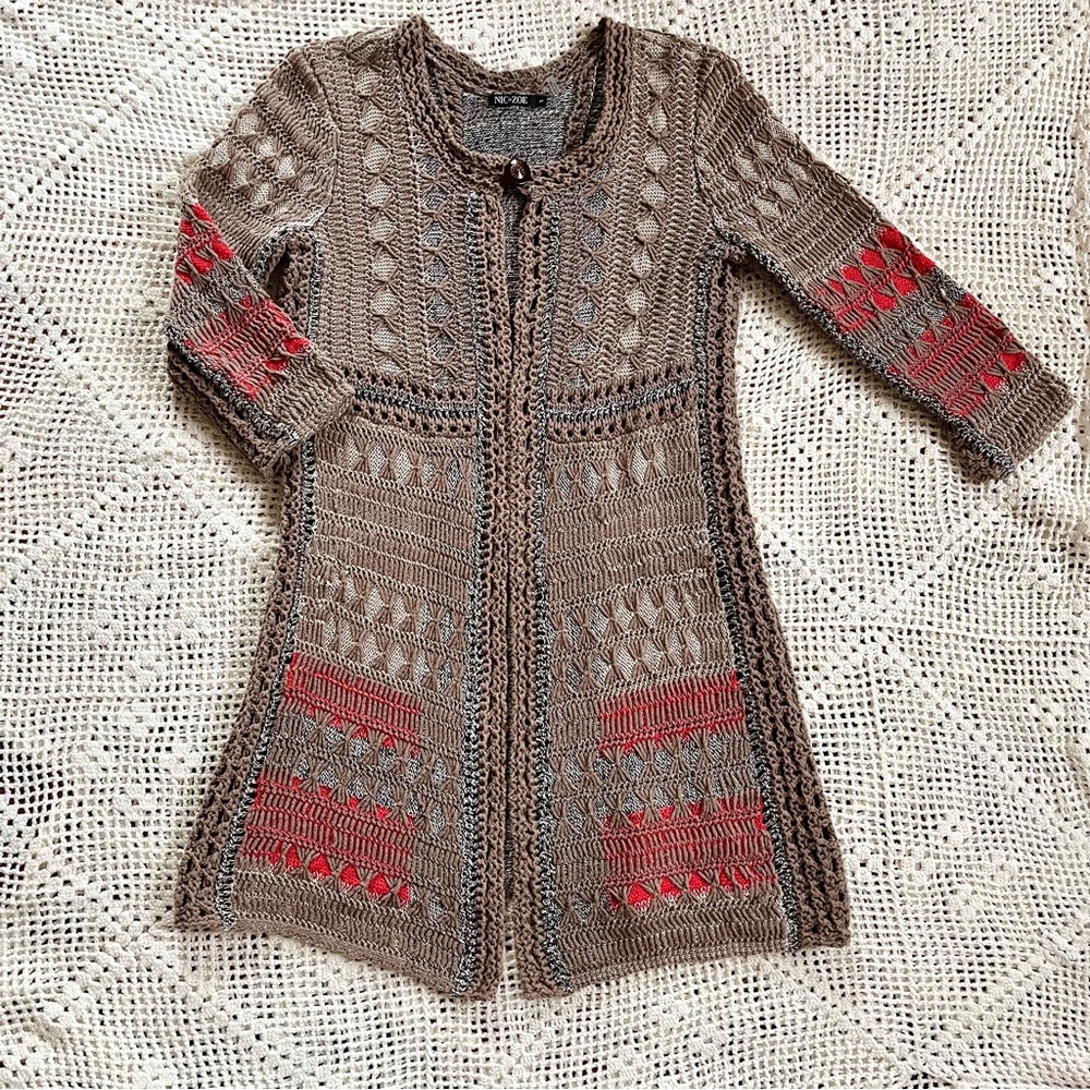 NIC+ZOE Brown and Red Cardigan Sweater